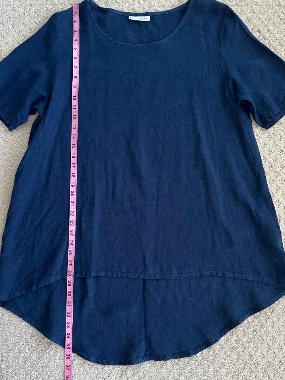 Bryn Walker Linen Hi-Low Tunic Top Navy Small Oversized Lagenlook Relaxed Summer - Picture 10 of 11